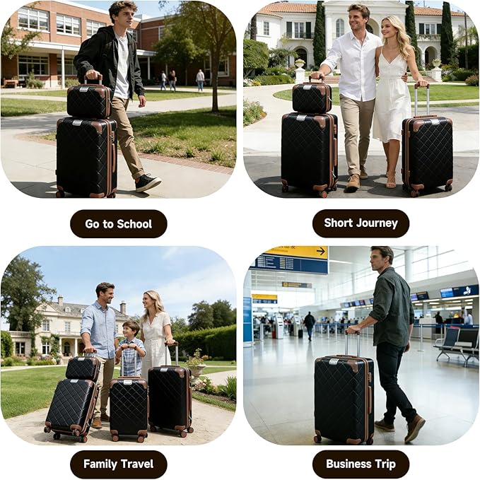 Lightweight hardside luggage sets Suitcases with Spinner Wheels YKK Zipper TSA Lock, ABS+PC hardshell 4 Piece Luggage Set for Weekend Getaways & Travel Business (14/20/24/28 Black)