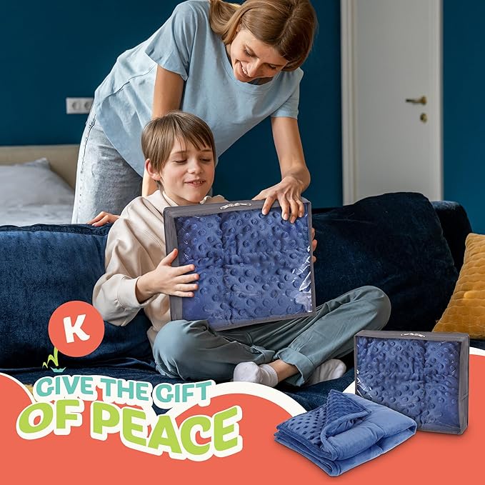 XL Weighted Blanket for Kids 5lb (Blue) 36x48 Inch, Plush Minky Kids Blanket with Travel Bag, Blanket for Ages 4 to 10