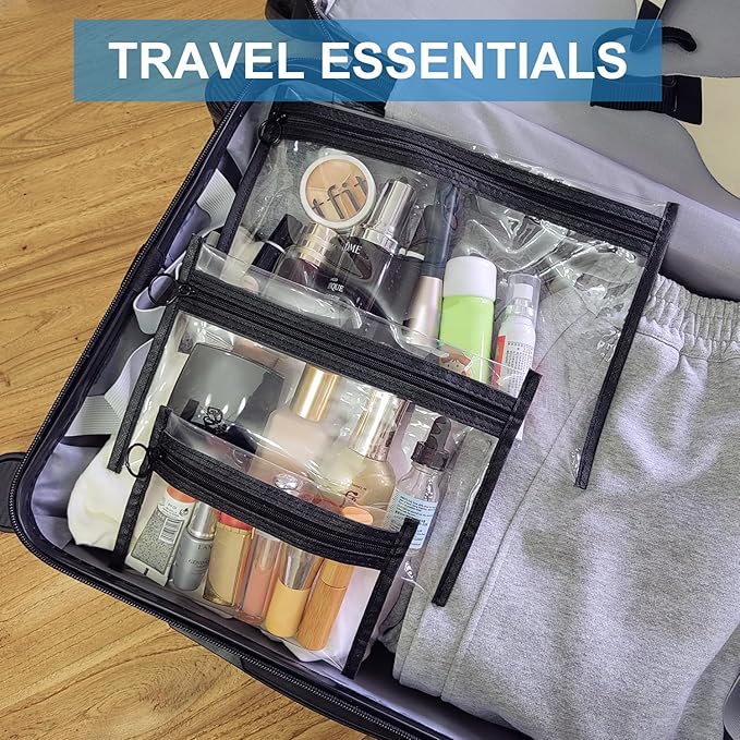 TSA Approved Clear Toiletry Bags, 3 Pack Waterproof PVC Travel Organizer Pouches with Zipper, Transparent Makeup Cosmetic Cases for Airport Security