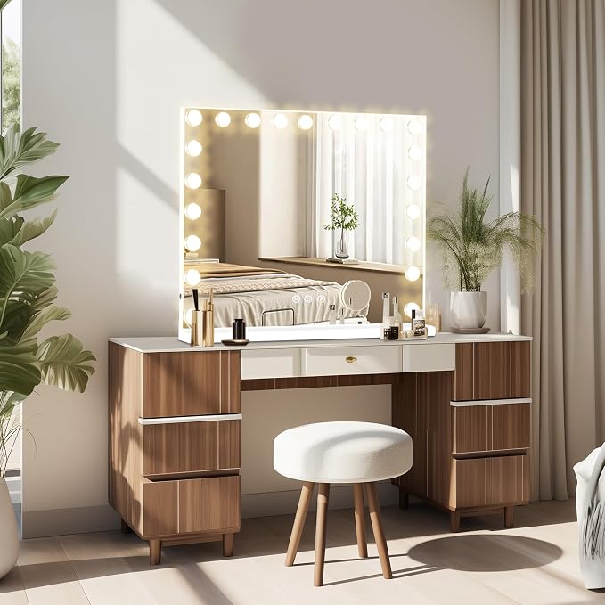 Moonee Vanity Mirror with Lights, Hollywood Lighted Makeup Mirror with 21 Dimmable Bulbs and 10X Magnification, 3 Colors Modes, Aluminum Metal Frame, Light Up Mirror for Tabletop/Wall(40" x 30")