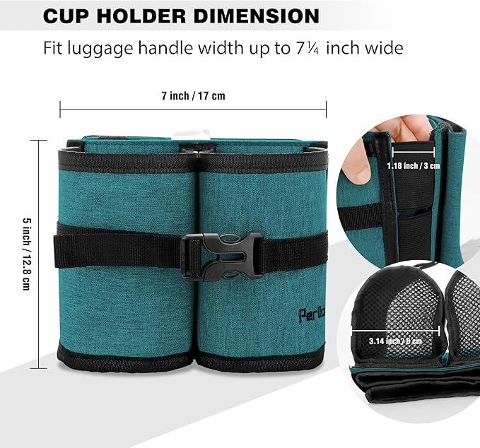 Luggage Travel Cup Holder Attachment. Hands-Free Drink Carrier for Coffee Mugs & Tumblers, Fits Suitcase & Roll-On Handles. Must-Pack Travel Accessory, Gift for Flight Attendants & Travelers