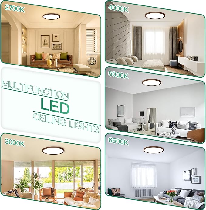 12 Inch LED Flush Mount Ceiling Light Fixture, Dimmable, 3200LM | 2700K/3000K/4000K/5000K/6500K 24W Ultra Thin Low Profile Ceiling Lamp for Kitchen, Bedroom, Closet Room, Oil Rubbed Bronze