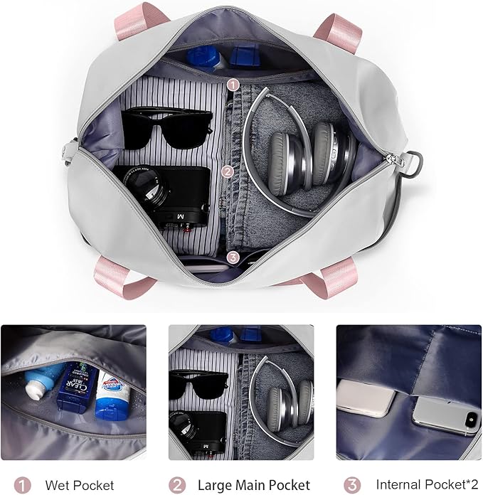 Travel Duffel Bag, Sports Tote Gym Bag, Shoulder Weekender Overnight Bag for Women