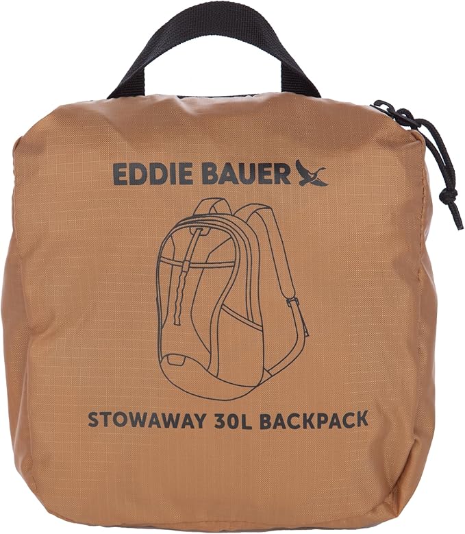 Eddie Bauer Stowaway Packable Backpack | Travel | Outdoor | Lightweight | Foldable | Durable | Ripstop Polyester | 30L - Tobacco