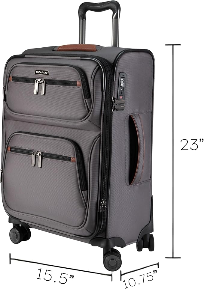 Ricardo Beverly Hills Montecito 3.0 Softside Luggage Collection – Expandable Suitcases with Wheels and TSA Lock. 21” Carry-on, French Gray