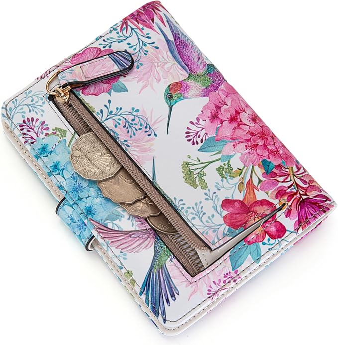 Passport Holder for Travel Essentials, RFID Blocking Passport Wallet Cover with Magnetic Closure, Passport Book Holders for Women and Men (Flowers and Hummingbirds)