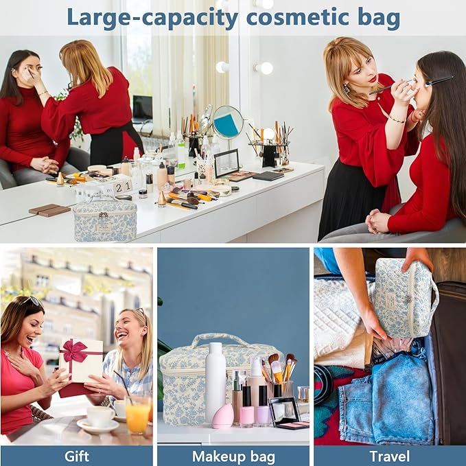 Large Makeup Bag, Cute Cosmetic Bag for Women Girls, Floral Coquette Aesthetic Toiletry Bag, Travel Make Up Organizer Bag(Multicolor)