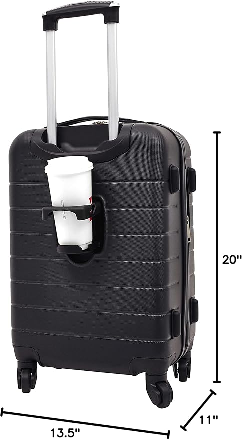 Wrangler Smart Luggage Set with Cup Holder, USB Port and Phone Holder, Black, 2 Piece Set