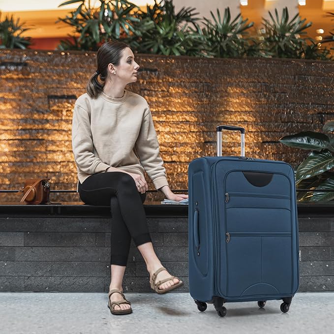 Merax Suitcase Set Softside 3-Piece Expandable Luggage with TSA Lock Spinner Wheels Lightweight Upright Luggage (22/26/30 IN,Deep Blue)