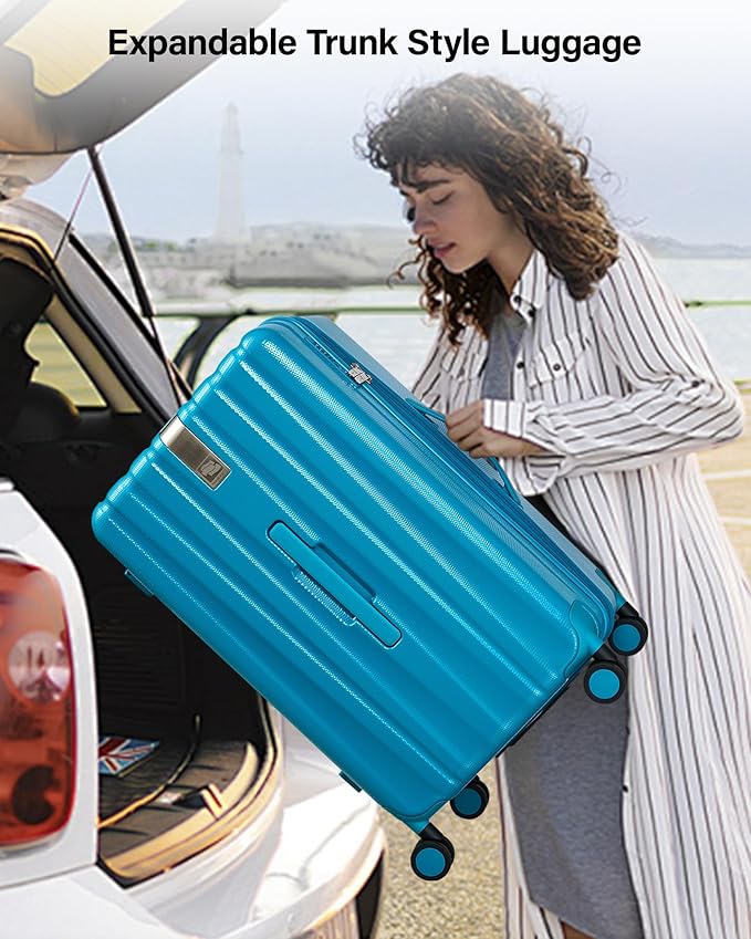 Hanke 29 Inch Plus Expandable Luggage Large Suitcases with Wheels,Checked Luggage Hard Shell Suitcases, PC Trunk Luggage Extra Large Suitcase with Lock for Women Men(Caribbean Blue)