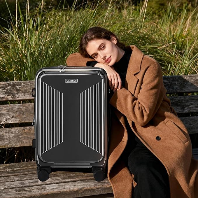 Carry on Luggage Top opening Suitcases, Expandable with Cup Holder and USB Charging Port,Lightweight with Front Pocket Rolling Suitcases with Spinner Wheels