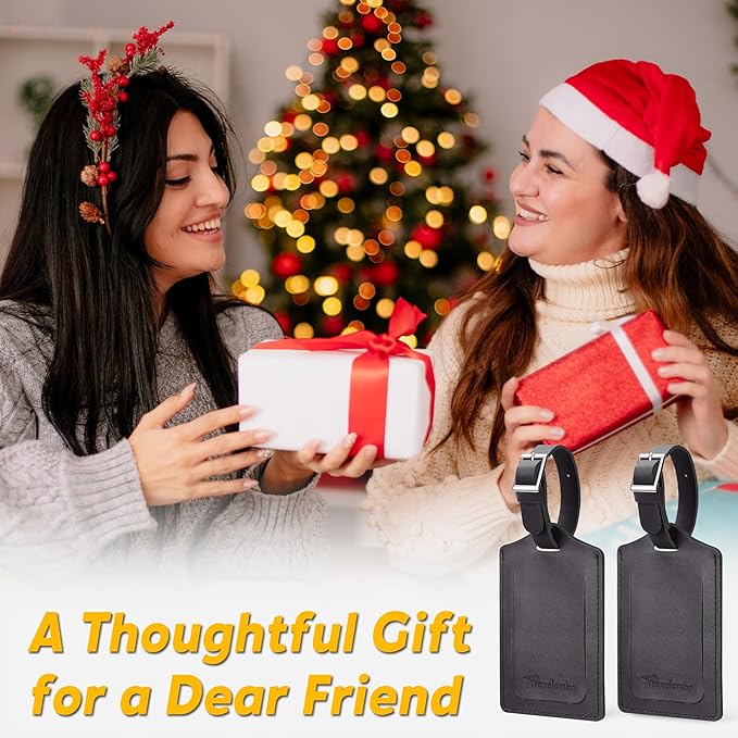 Travelambo Luggage Tags for Suitcases PU Leather Travel Tags Bag Tags Privacy Protection Travel Essentials