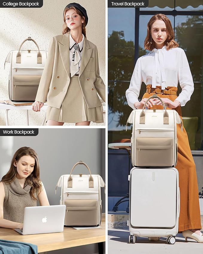 LOVEOVOOK 18Inch Laptop Backpack for Women, Large Capacity Travel Backpack with USB Charging Port, Waterproof Work Backpack for Business, College, Nursing & Airline Travel,Beige