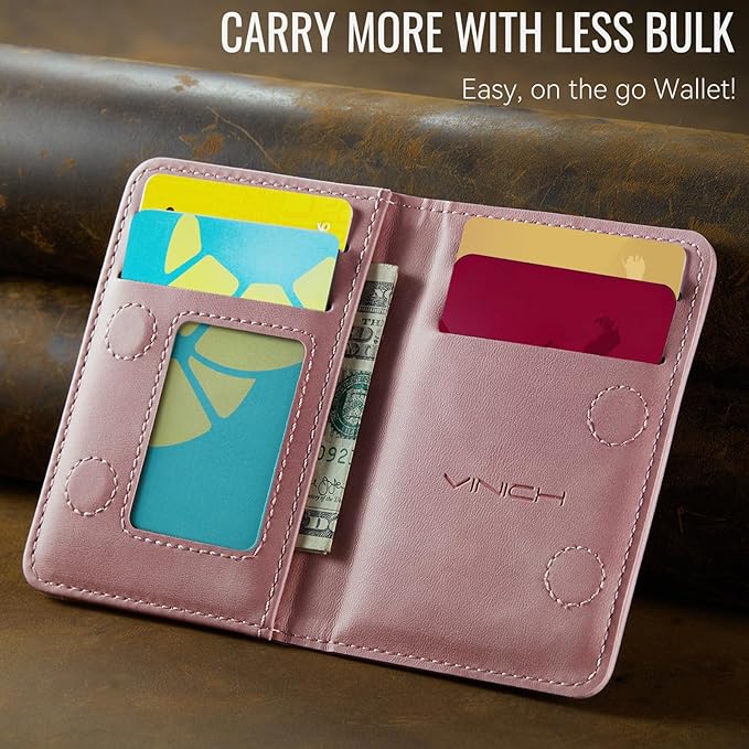 Vinich for MagSafe Wallet Magnetic RFID Blocking Card Holder Compatible with MagSafe Phones and Cases, Strong Magnet Minimalist Phone Wallet for iPhone 17/16/15/14/13/12/ Pro/Max/Plus, Rose Pink
