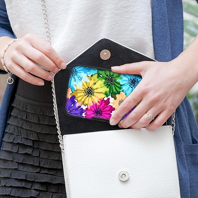 Mayski Credit Card Holder, RFID Blocking, Aluminum Alloy Hard Case, Small Mini Business Metal Wallet for Women Men, Colorful Flowers