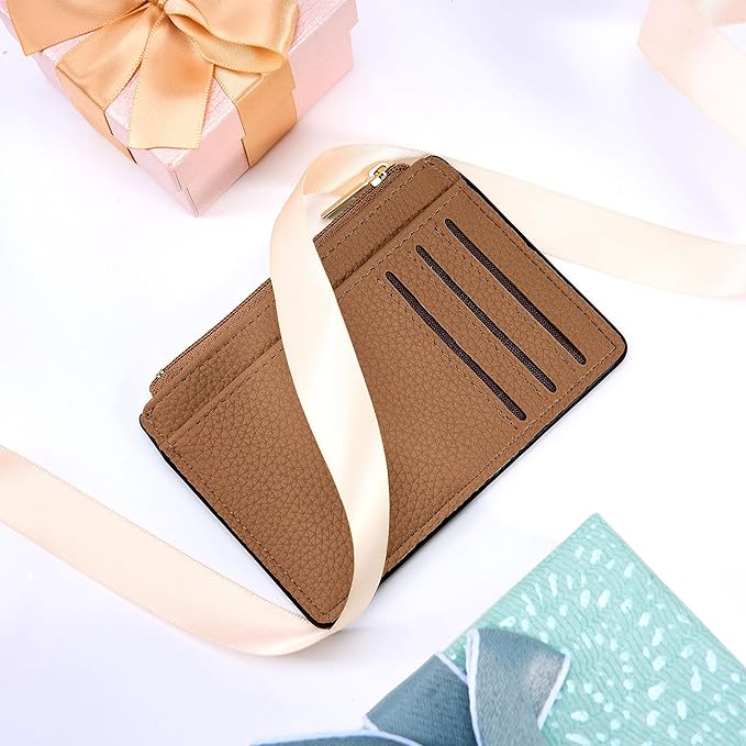 Tipmile Credit Card Holder for Women Slim Minimalist Front Pocket RFID Blocking Wallet Small Compact Card Case with ID Window, Brown