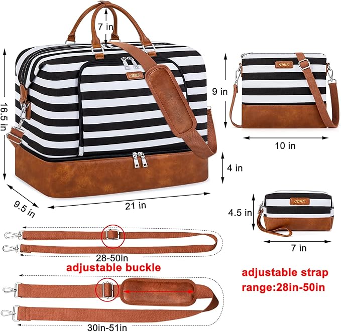 Travel Weekender Bag for Women, 21" Overnight Bag with Shoe Compartment 50L Large Travel Duffel Bag Carry On Tote for Weekend, Overnight, Business Trips, Water Resistant