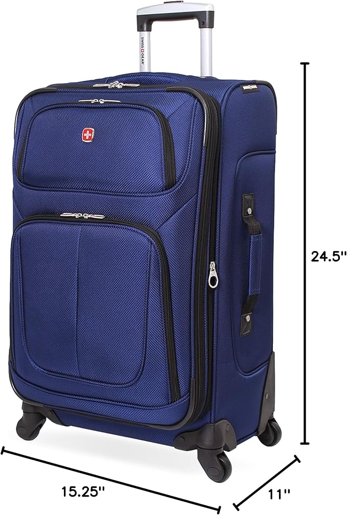 SWISSGEAR Sion Softside Expandable Spinner Luggage Durable Lightweight Travel Suitcase, Blue, Checked-Medium 25-Inch