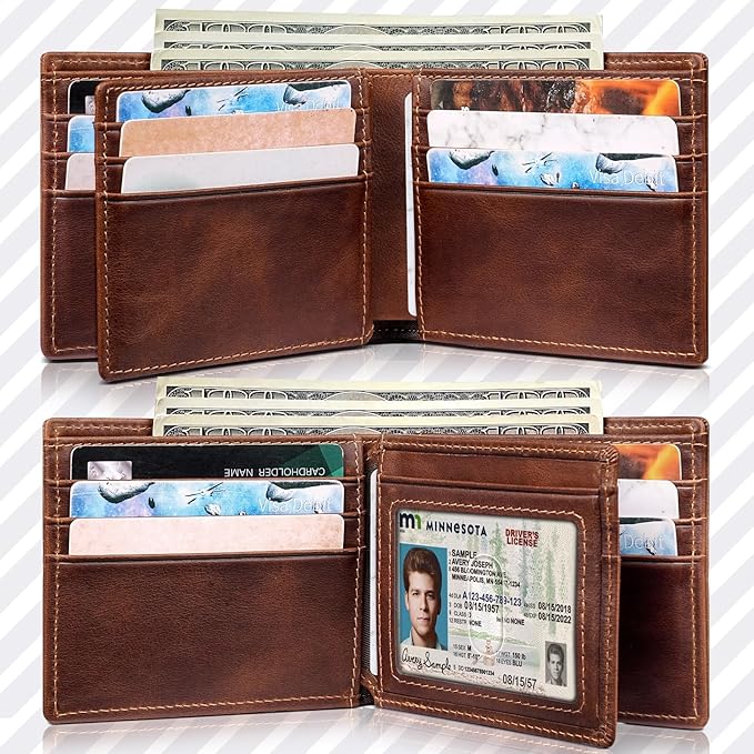 Artpaxy Mens Wallet Bifold Genuine Leather RFID Blocking Wallet for Men with 1 ID Windows 13 Card Holders 2 cash pockets 1 Gift Box