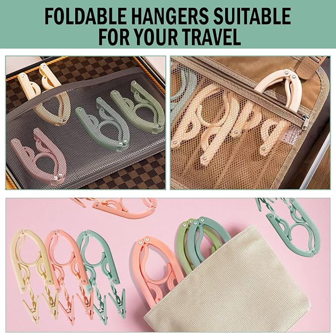 26Pcs Travel Hangers Foldable with 52Pcs Clips: Folding Hangers, Non Slip Portable Hanger for Cruise Ship Essentials Suitcase Camping Flying RV Home Drying Rack, 4 Colors