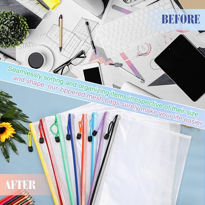 Jetec 32 Pcs Mesh Zipper Bags Toy Storage Bikini Organizer Bag Bolsas Para Guardar Trajes De Bano Waterproof Zipper Reusable Pouch Puzzle Multipurpose for Storage Office(Sweet Color,13 x 9.5 Inch)