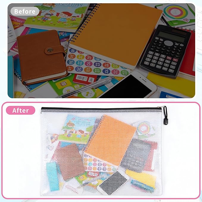 EVERECO 15 Pack A3 Mesh Zipper Pouch Bags (16.7x12 in) - Large Plastic Zipper Pouches for Organizing, Board Game Storage & Puzzle Storage, Toy Organizer Bags, Travel Bag Organizer