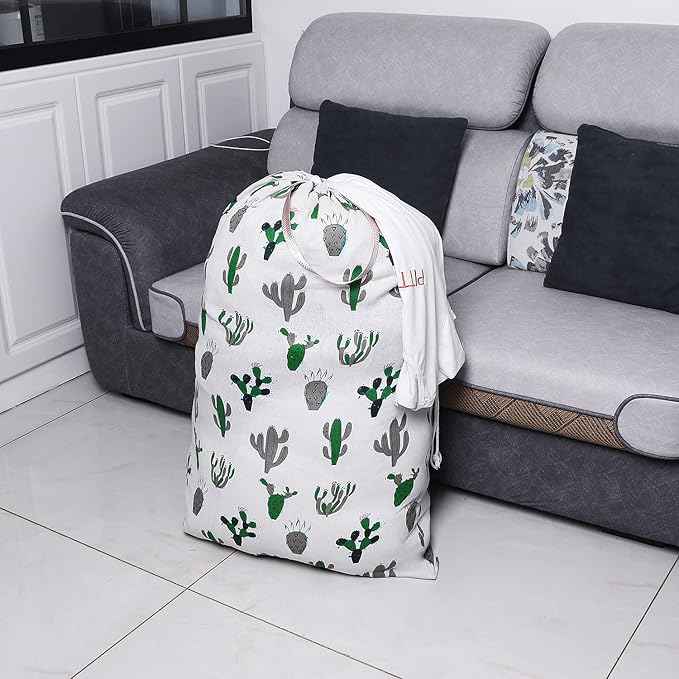 Extra Large Laundry Bag with Drawstring and Handle, Heavy Duty Travel Dirty Clothes Bag for Laundromat and Household, Durable Rip-Stop Laundry Hamper Liner, 28 x 40 Inch, Cactus