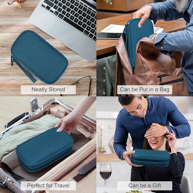 FYY Electronic Organizer, Travel Cable Organizer Bag Pouch Electronic Accessories Carry Case Portable Waterproof Double Layers Storage Bag for Cable, Cord, Charger, Phone, Earphone, Medium, Dark Green