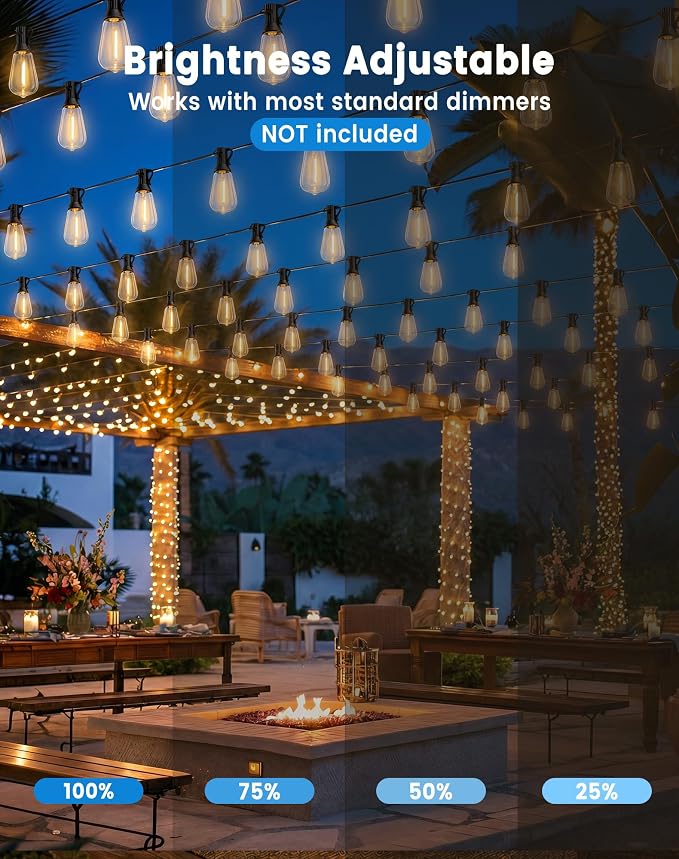 160FT(150+10) String Lights Outdoor, 2FT Bulb Spacing, Waterproof Shatterproof Warm White ST38 LED Edison Bulbs, Extension Cord, Plug in Connectable Hanging Patio Lights for Outside, Backyard