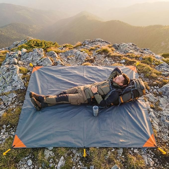 Pocket Blanket (Water Resistant) - Ultralight Sand Proof Beach Mat for Hiking, Festivals, & Travel - Compact Ground Cover Fits 2-4 Adults (Stake Loops Included)