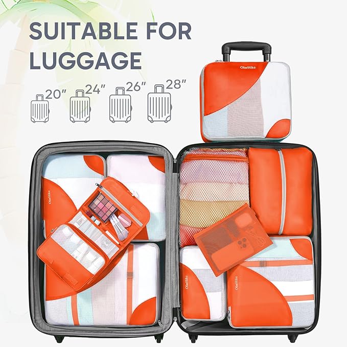10 Set Packing Cubes for Travel, Gifts for Women Mom,Anti-Tearing Suitcase Organizer for Luggage with Shoe & Hanging Toiletry Bag,OlarHike Vacation Essentials & Accessories for Cruise Ship