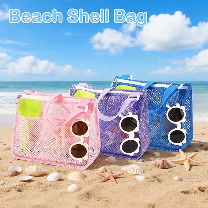 Fammart Mesh Beach Bag, Large Beach Tote with Zipper Pocket, Toys Pool Bag for Family Travel Vacation Cruise Essentials