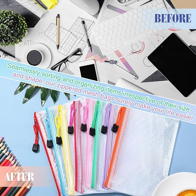 Jetec 32 Pcs Mesh Zipper Bags Toy Storage Bikini Organizer Bag Bolsas Para Guardar Trajes De Bano Waterproof Zipper Reusable Pouch Puzzle Multipurpose for Storage Office(Stylish Color,7.5 x 5 Inch)