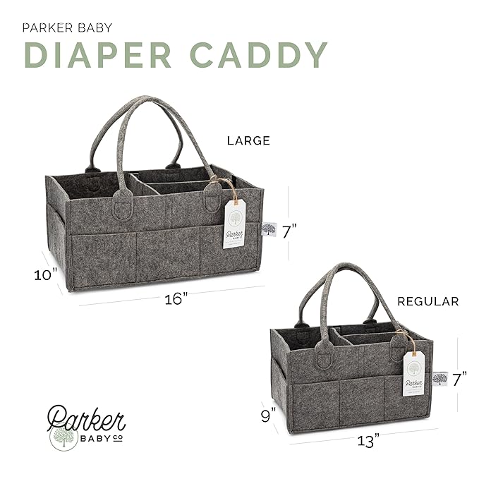 Parker Baby Co. Diaper Caddy - Nursery Storage Bin and Car Organizer for Diapers and Baby Wipes - Charcoal, Large