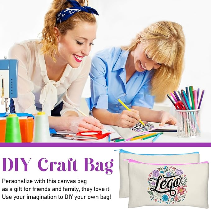Legigo Blank Canvas Bag Zipper Pouch Makeup Bags Bulk - Multi-Purpose Canvas Pencil Pouch with Sturdy Zipper, Cosmetic Bag Travel Toiletry Bag for DIY Craft Projects, Storage (8.3 x 5 inches)