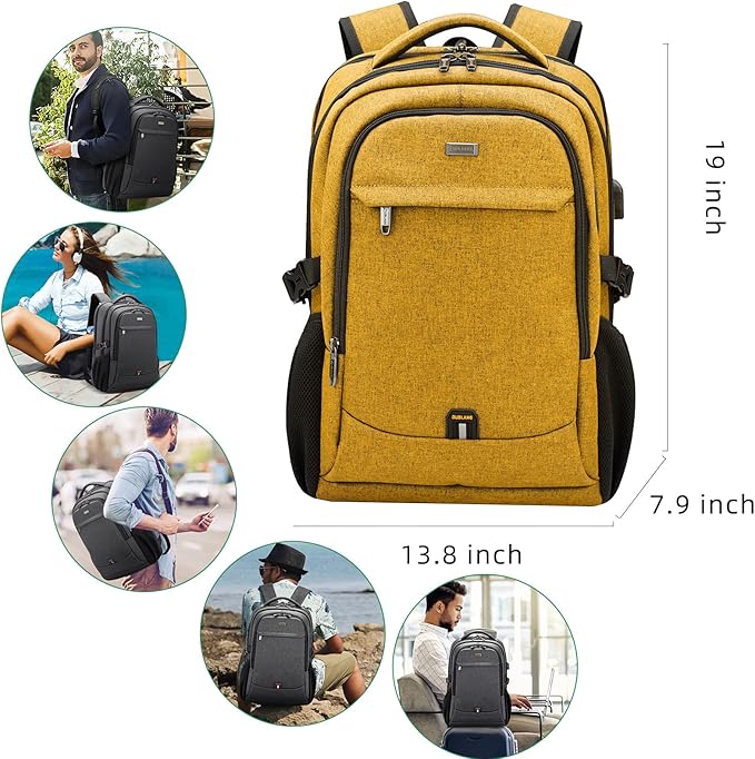 DUSLANG 17 Inch Laptop Backpack for Travel Water Resistant College Backpack for Women Laptop Bag with USB Charging Port Work Backpack,Yellow