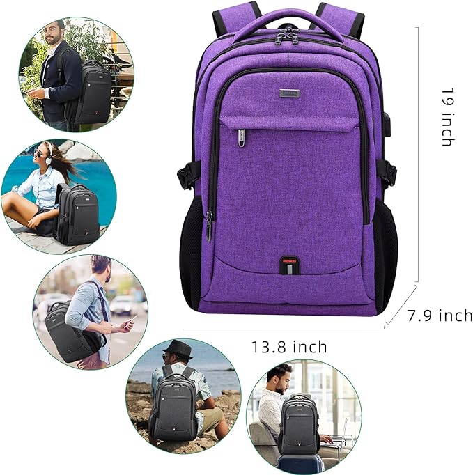 DUSLANG 17 Inch Laptop Backpack for Travel Water Resistant College Backpack for Women Laptop Bag with USB Charging Port Work Backpack,Purple