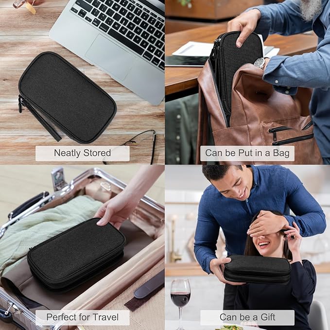 FYY Electronic Organizer, Travel Cable Organizer Bag Pouch Electronic Accessories Carry Case Portable Waterproof Double Layers Storage Bag for Cable, Cord, Charger, Phone, Earphone, Medium, Black
