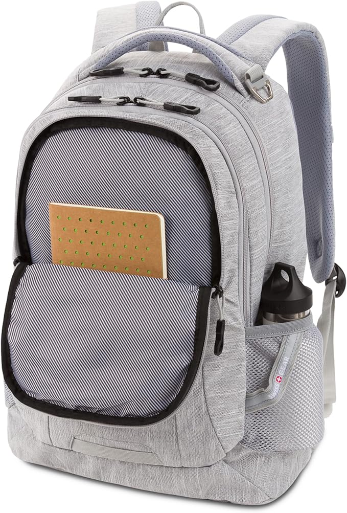SWISSGEAR Cecil 18-Inch Laptop Backpack Fits 16-Inch Laptop, Travel Daypack with Organizer Pockets, Water Bottle Holders & Padded Straps – Light Grey