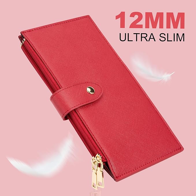 Travelambo RFID Wallet Women Large Size Bifold Multi Card Wallet Case with Zipper Pocke Credit Card Holder for Women