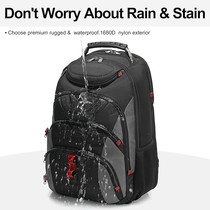 Boavan Laptop Backpack for men, 17.3 inch Laptop Bag with USB Port, Waterproof Travel Work Backpack Purse, Anti-Theft Teacher Nurse Doctor Casual Bookbags Office Business backpack,Black&Dark Grey