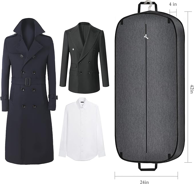 Limoomil Heavy Duty Waterproof Garment Bag for Travel, Tear Resistance Suit Bag for Men Travel for Suits, Tuxedos, Coats, Uniform. 42 inch