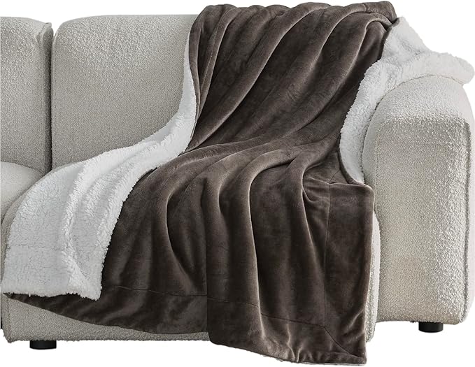 Bedsure GentleSoft Sherpa Fleece Throw Blanket for Couch, Non-Heated, Thick and Warm Throw for Women and Men, Soft Fuzzy Plush Blanket for Winter, Brown, 50x60 Inches