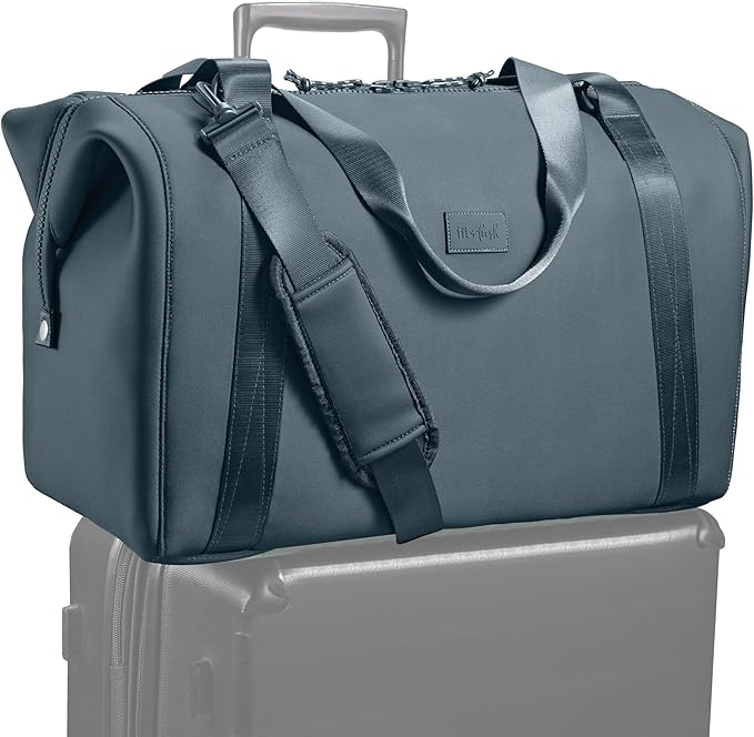 Fit & Fresh Neoprene Weekender Bag for Women – Carry-On Friendly Travel Duffel with Expandable Sides, Trolley Sleeve & Pockets – Lightweight, Water-Resistant Overnight Bag for Weekend Trips + Gym