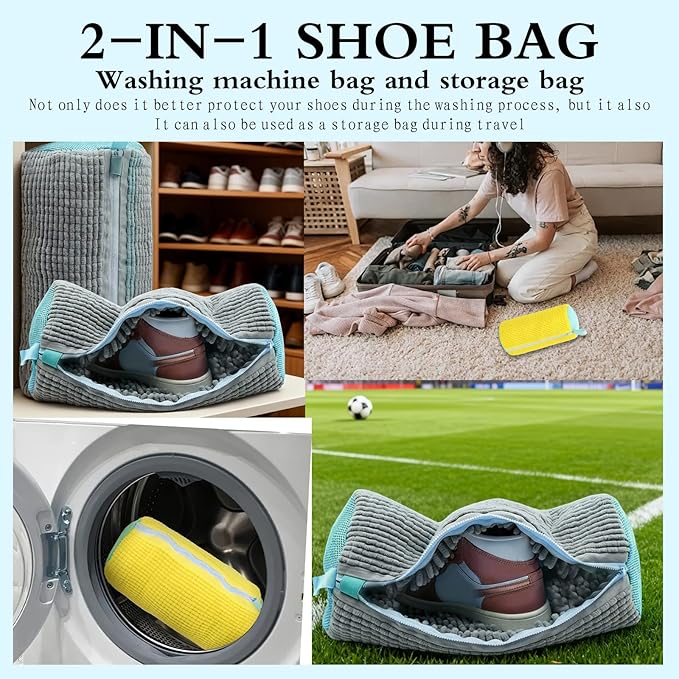 Shoe Washing Bag, Laundry Shoe Bag, Reusable Shoe Washing Bag, 360 ° Deep Cleaning,Suitable for All Shoe Types, With Self-Locking Zipper, 2-pack (Grey)
