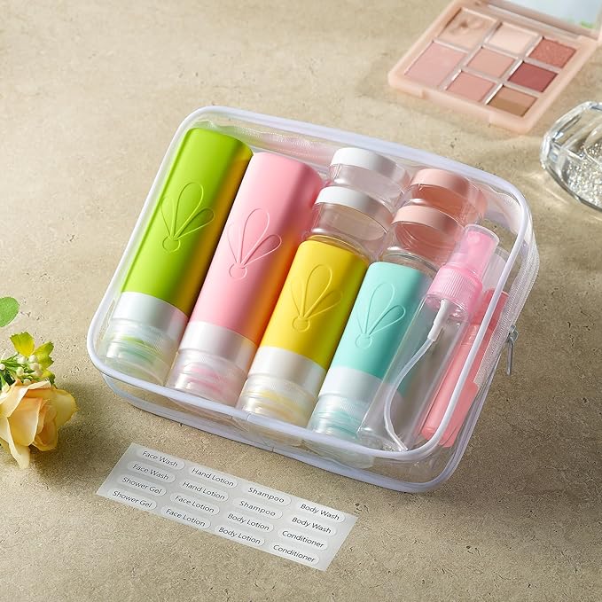 INSFIT 17 Pack Travel Bottles for Toiletries, TSA Approved 3oz 2oz Travel Size Toiletries, BPA Free Leak Proof Squeezable Silicone Tubes Travel Essentials for Shampoo Conditioner Lotion Soap