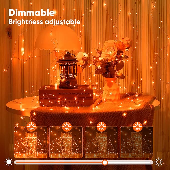 Ariceleo 1 Pack 65.6 Ft. Battery Operated Outdoor String Lights with Remote & Timer, LED Orange Fairy Lights, Waterproof Twinkle Lights for Bedroom, Dorm, Mason Jar, Wedding, Party, Christmas