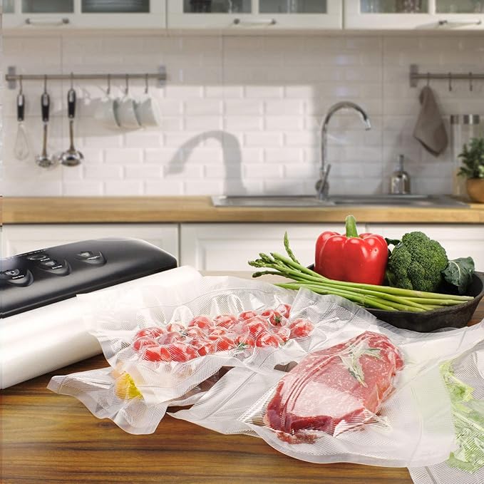 Vacuum Sealer Bags Rolls Compatible with FoodSaver 4-Pack 11" x 25' Vacuum Seal Rolls Fit Inside Machine Double-Side Embossed BPA-Free Bags for Sous Vide or Food Storage (Total 100 Feet)