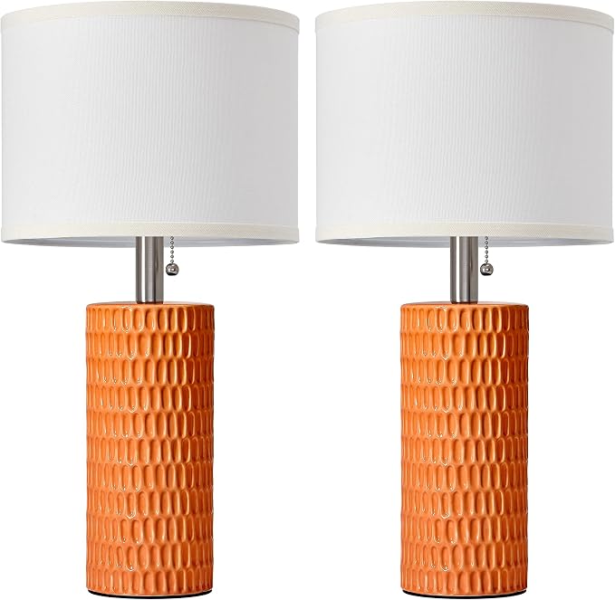 Reaketon Table Lamps for Living Room Set of 2, Ceramic Table Lamps for Bedroom, 20" Modern Lamps for Night Stands, Orange