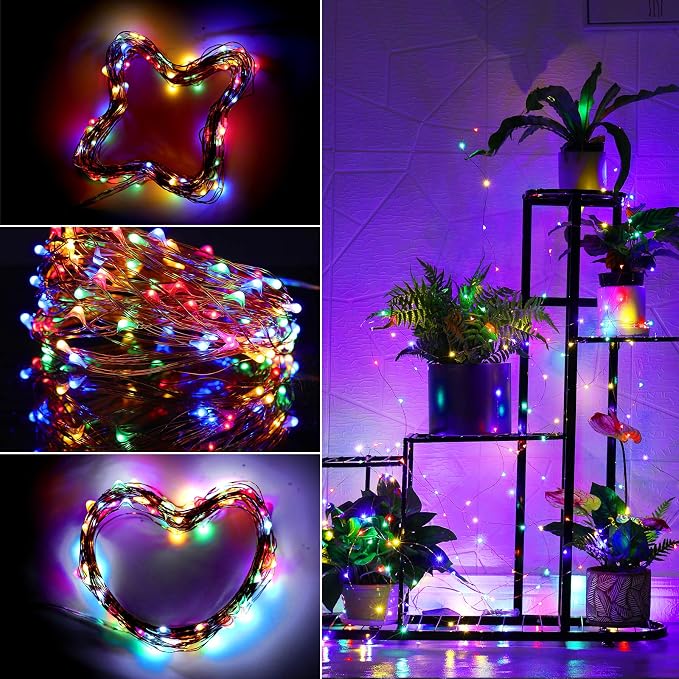 Ariceleo Led Fairy Lights Battery Operated, 2 Packs Mini Battery Powered Copper Wire Starry Fairy Lights for Bedroom, Christmas, Parties, Wedding, Centerpiece, Decoration (5m/16ft Multi-Colored)
